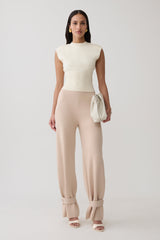 Blaine Knit Cuffed Wide Leg Pants - Oat Marle