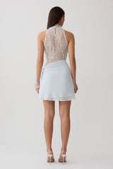 Arra Chiffon And Lace Halter Mini Dress - Ice Blue