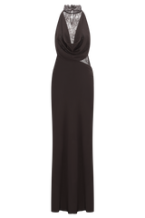 Arra Chiffon And Lace Halter Maxi Dress - Cacao Brown
