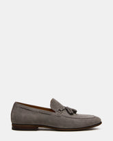 LOGAN Light Grey Suede Tassel Slip-On Men's Loafer | Steve Madden