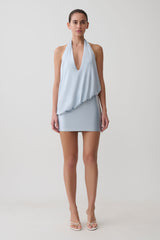 Arabel Draped Halter Mini Dress - Pale Blue