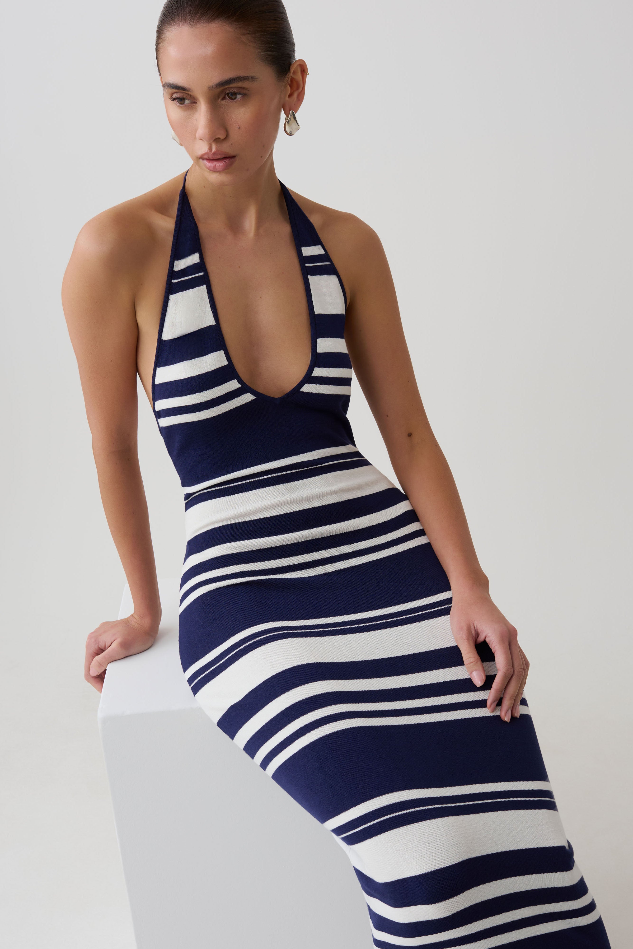 Brienne Stripe Midi Dress - Navy/Ivory