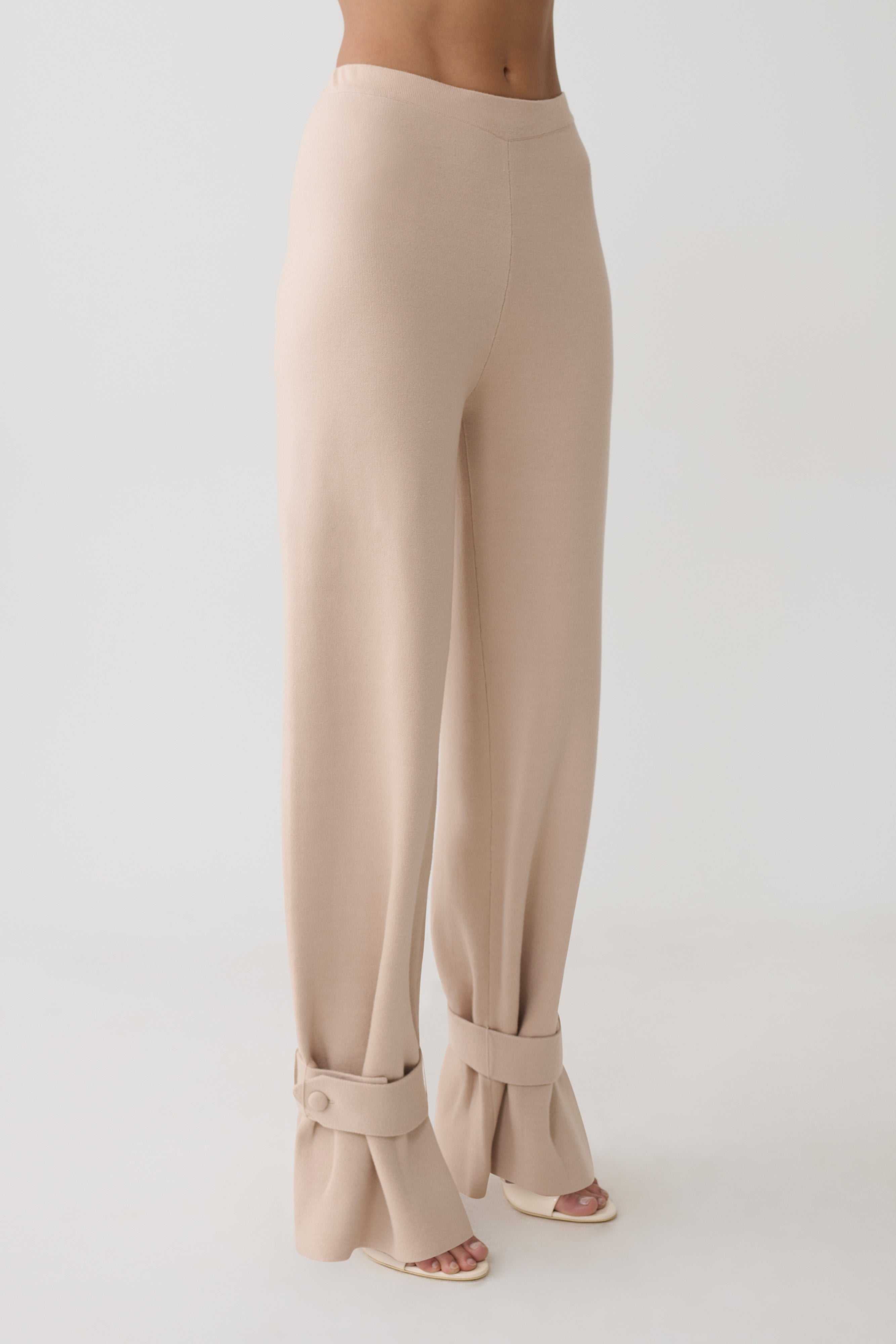 Blaine Knit Cuffed Wide Leg Pants - Oat Marle