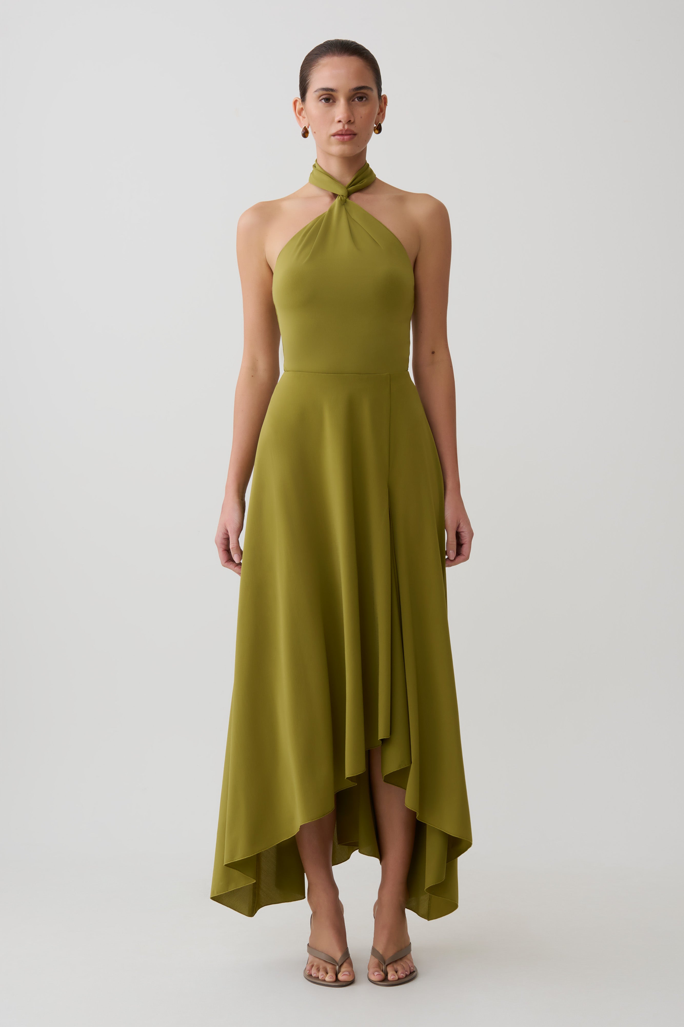 Bambi Twisted Neck Dry Jersey Bodysuit - Martini Olive