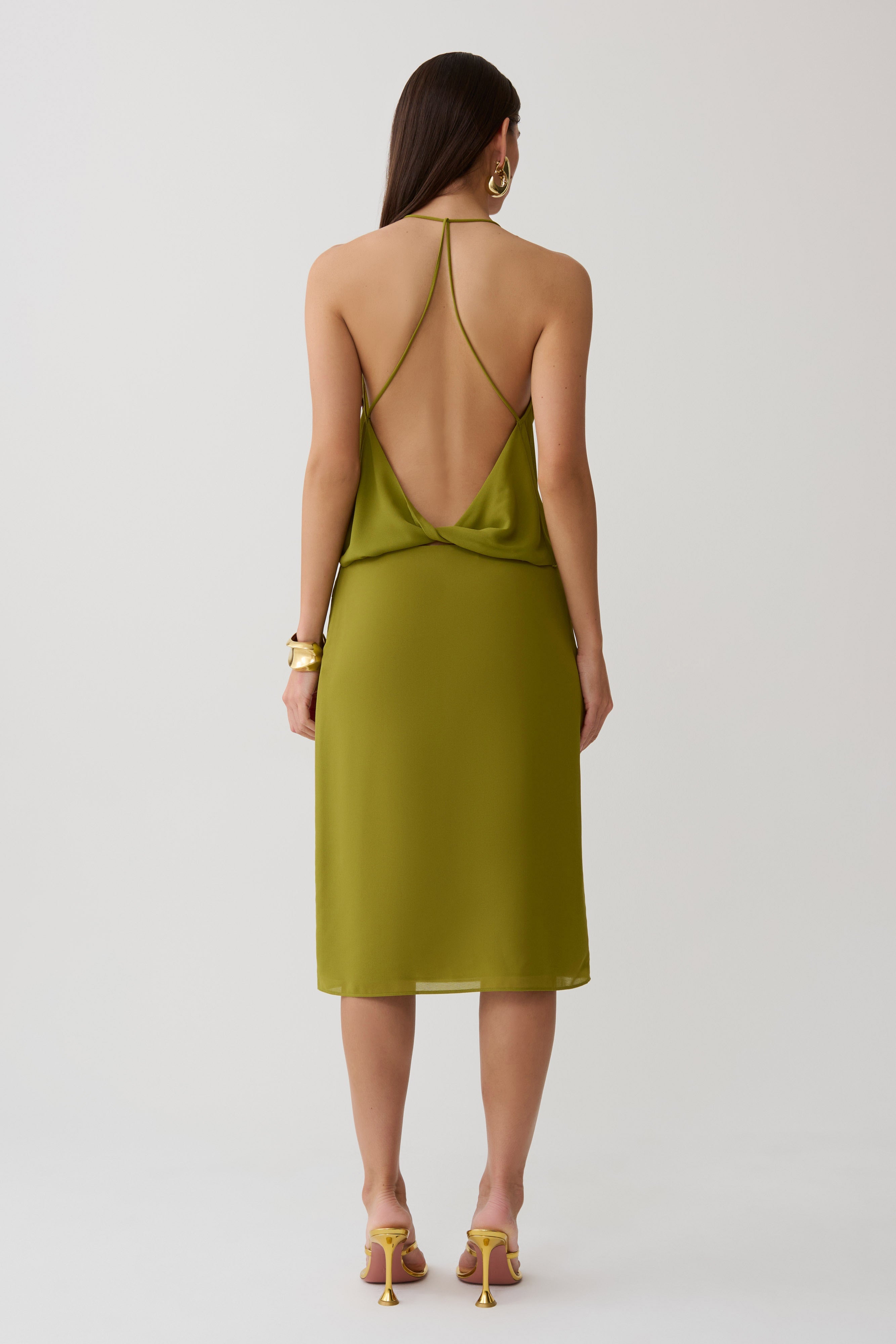 Amelia Low Back Chiffon Top - Green