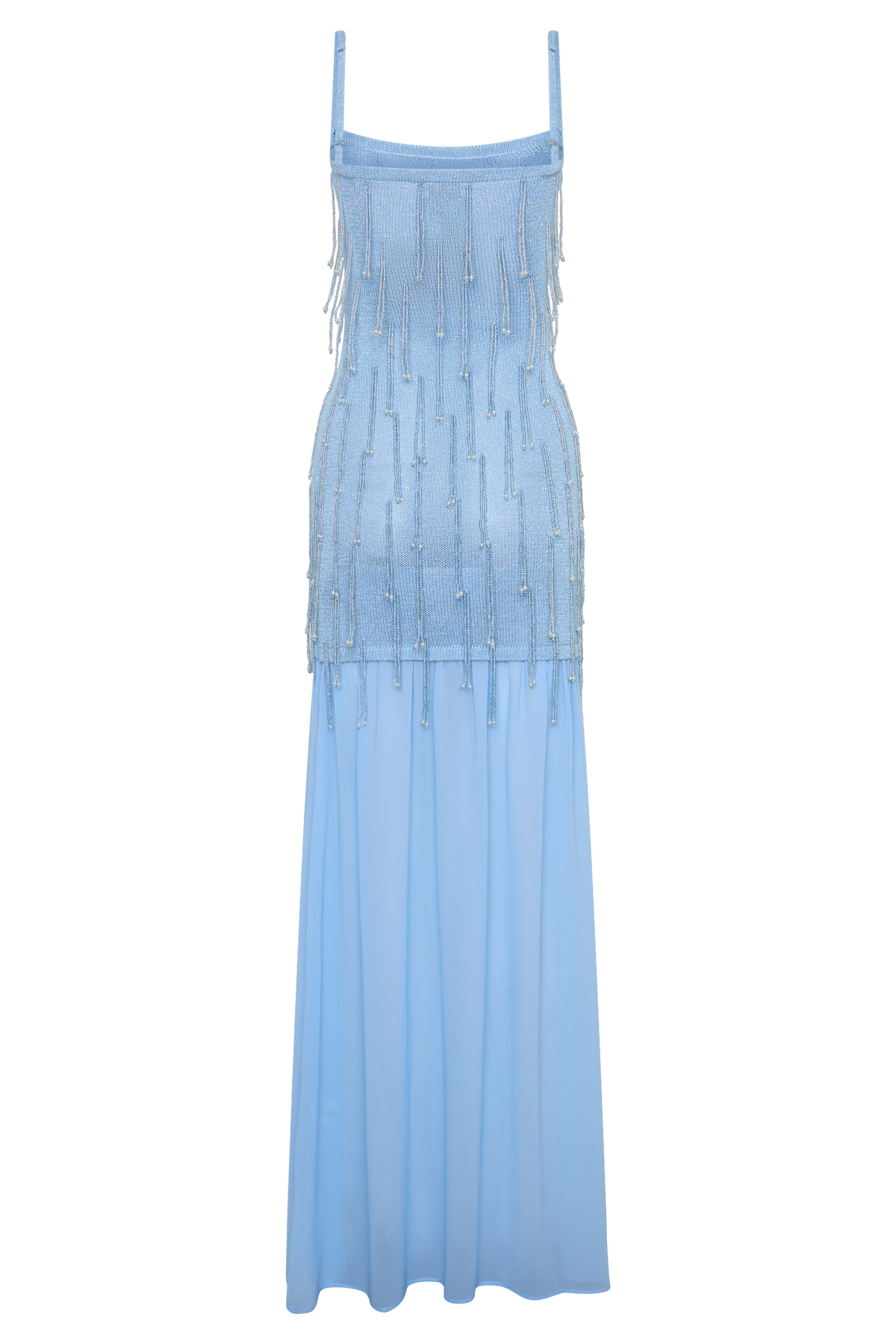 Belinda Beaded Knit & Chiffon Maxi Dress - Light Blue