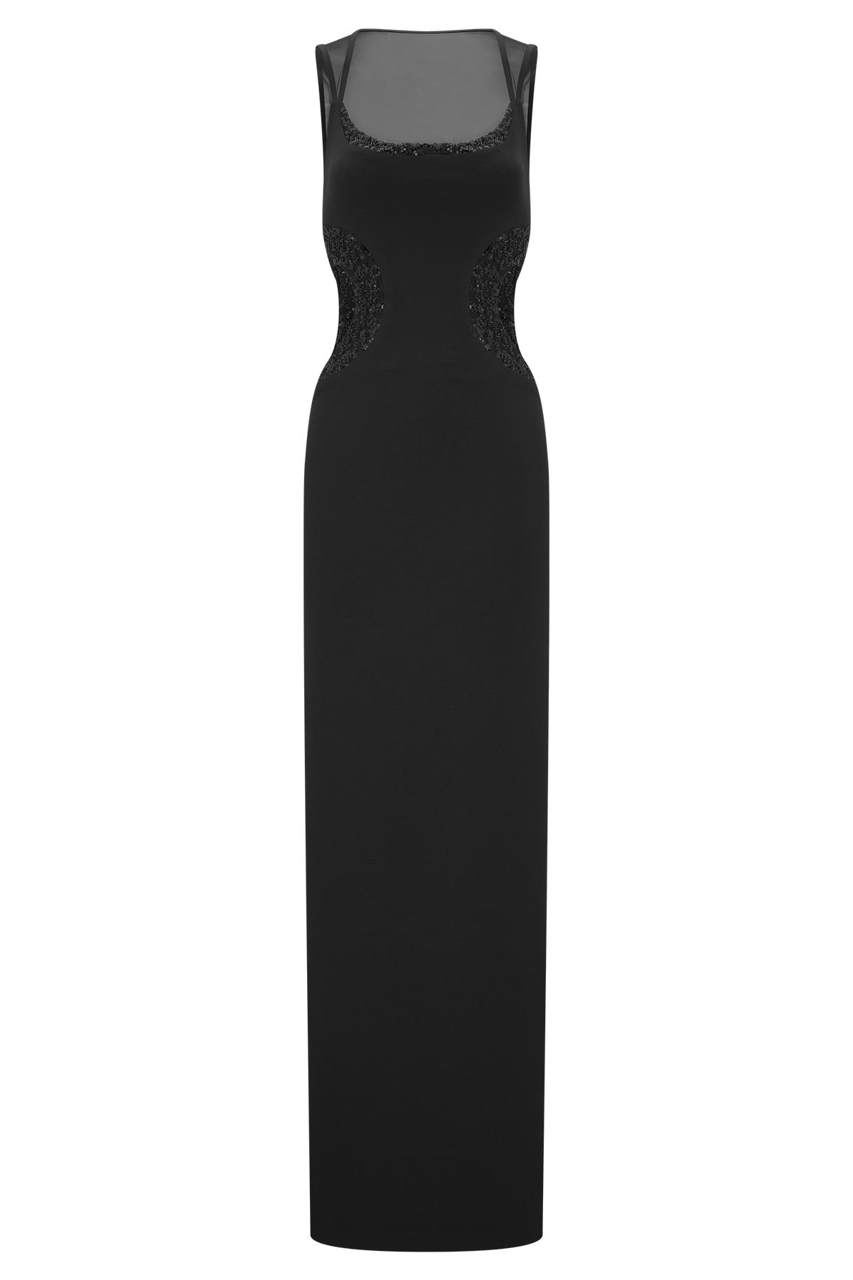 Angelique Beaded Crepe Maxi Dress - Black