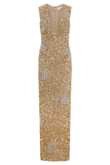 Astor Hand Embellished Maxi Dress - Gold