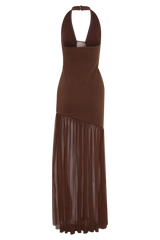 Aubree Crepe And Mesh Maxi Dress - Chocolate/Mocha