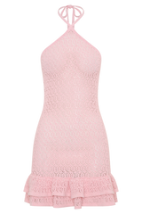 Carrisa Crochet Knit Mini Dress - Baby Pink