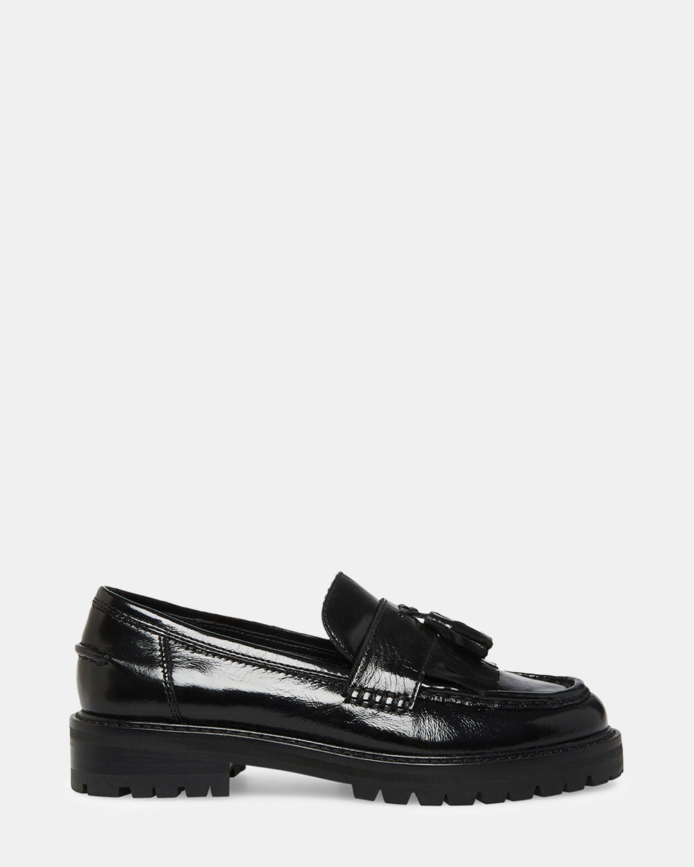 MINKA Black Leather Women's Platform Lug Sole Loafer | Steve Madden