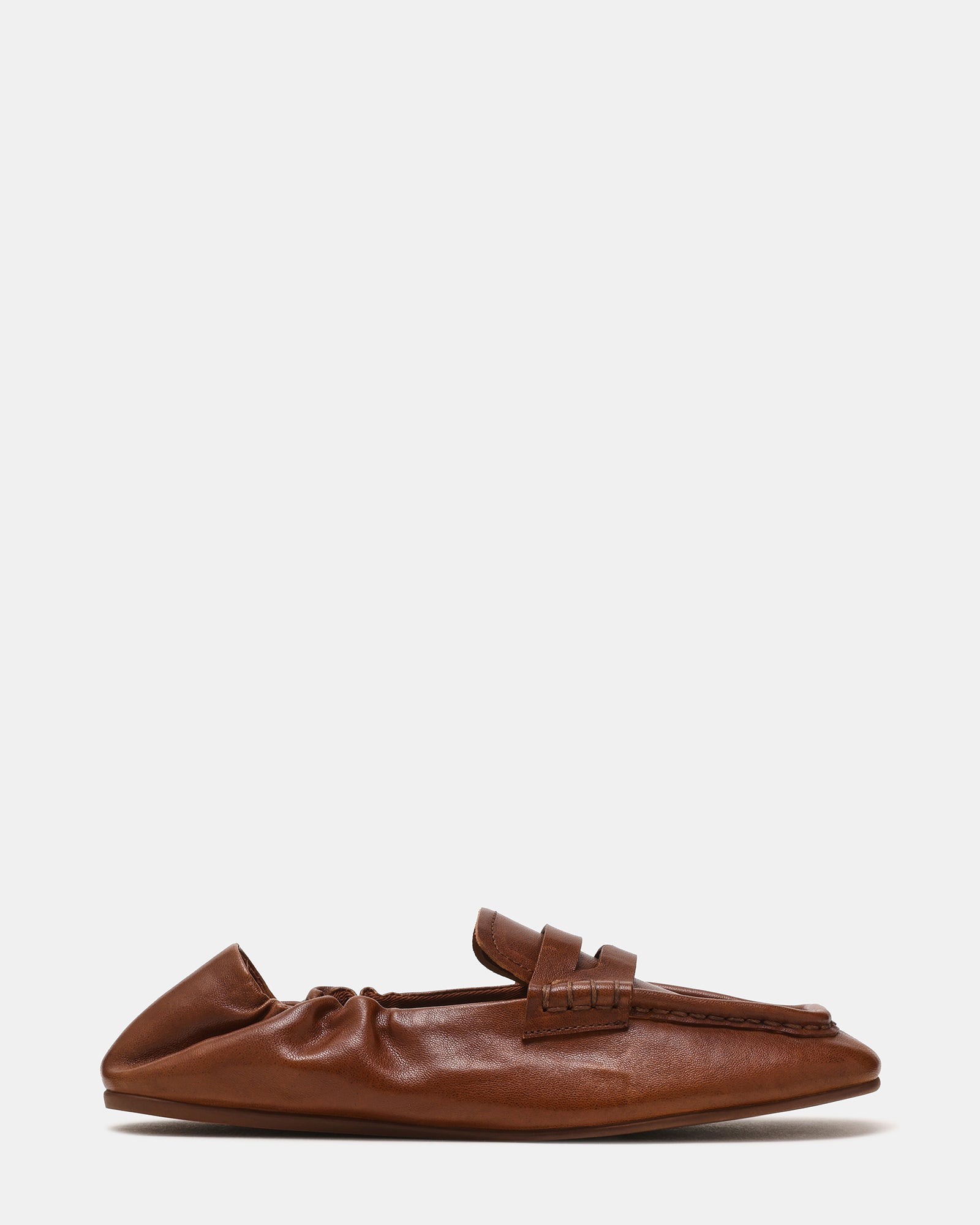 EURRY Cognac Leather Square-Toe Women's Loafer | Steve Madden