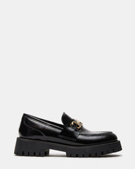 LANDO Black Leather Lug Women's Loafer | Steve Madden