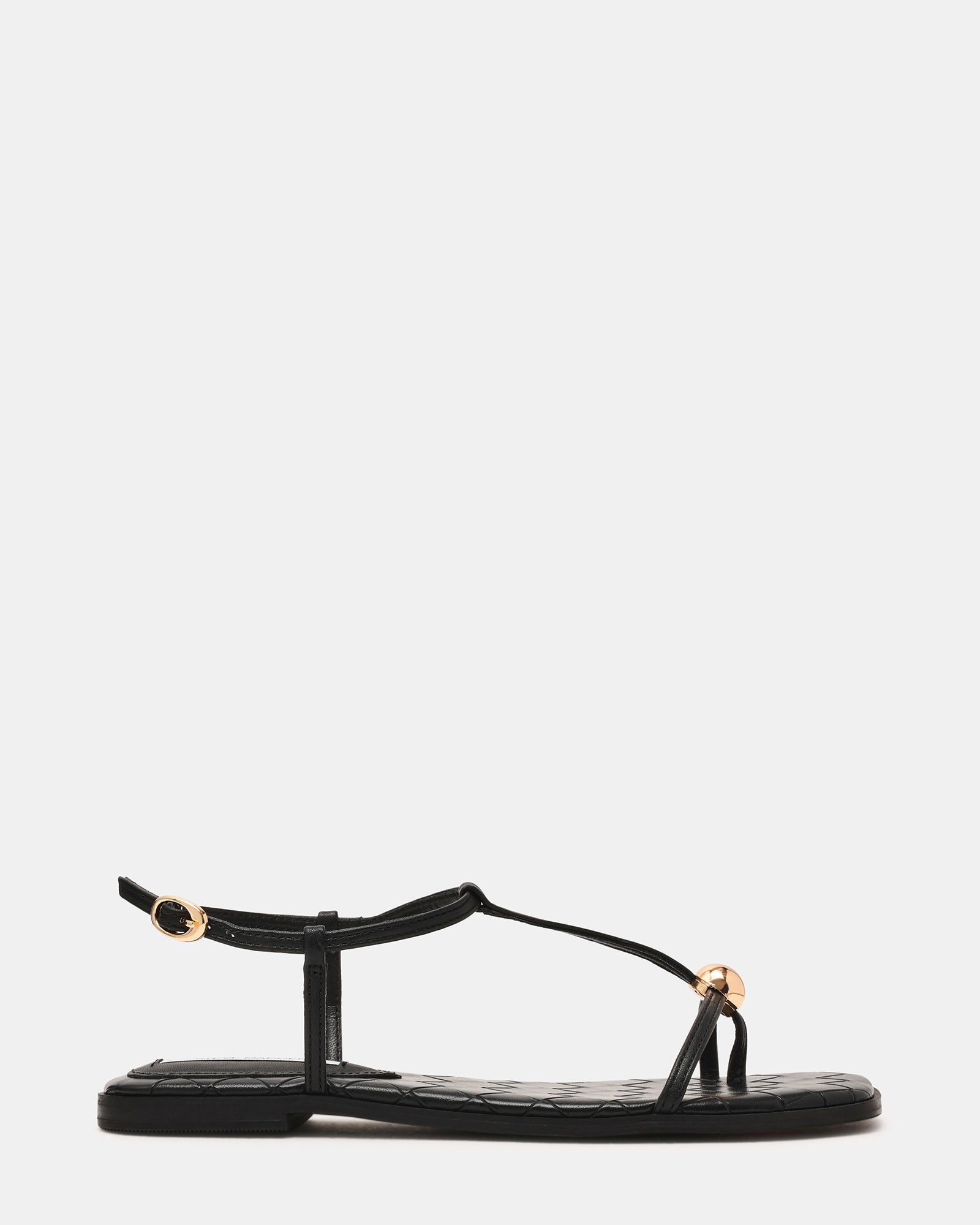 RITZY Woven Black Square-Toe Strappy Women's Sandal | Steve Madden