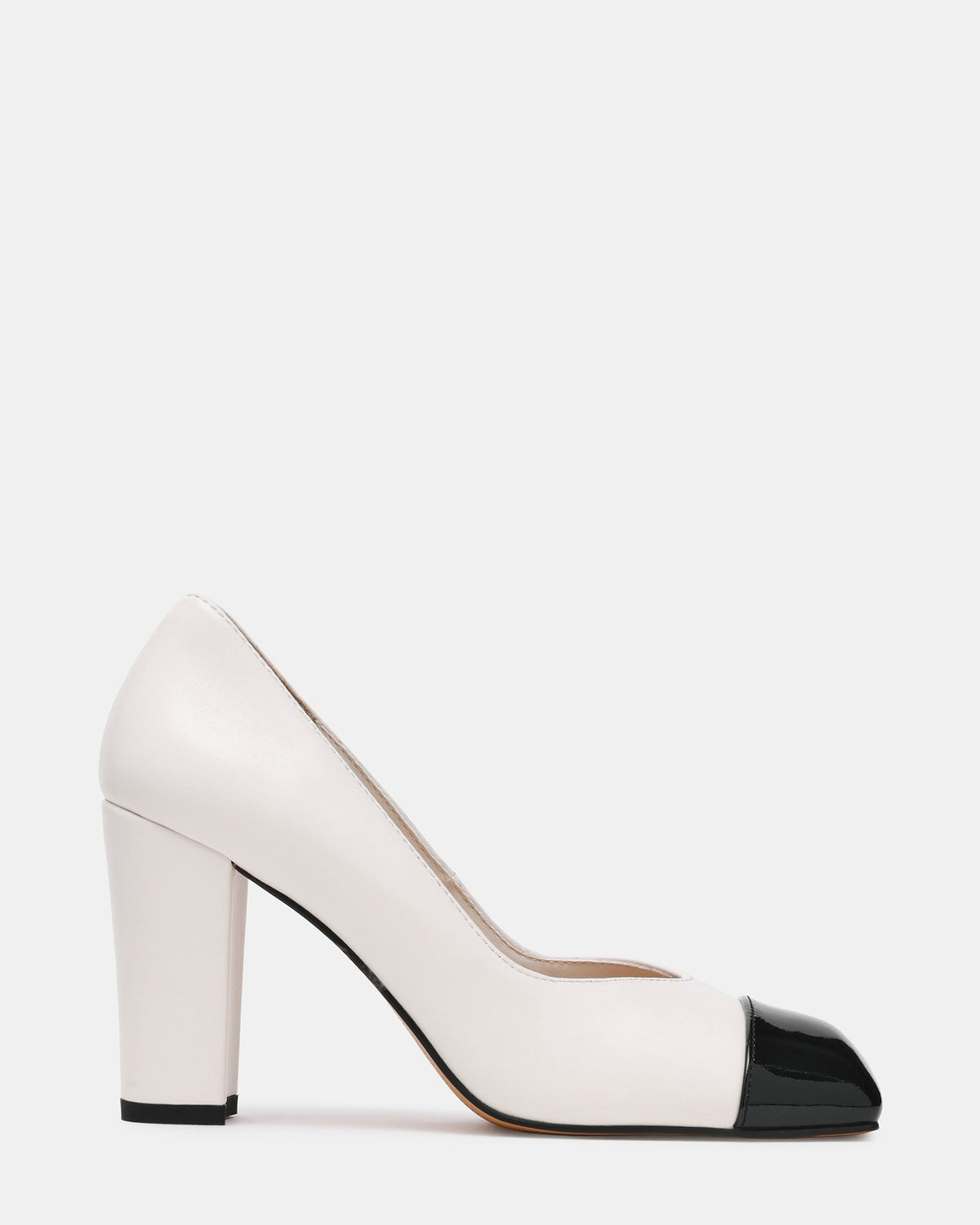 TADAN Black/White Cap Toe Pump Women's Block Heel | Steve Madden